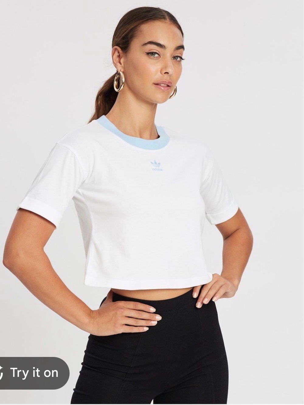 Adidas Originals white baby tee with blue collar